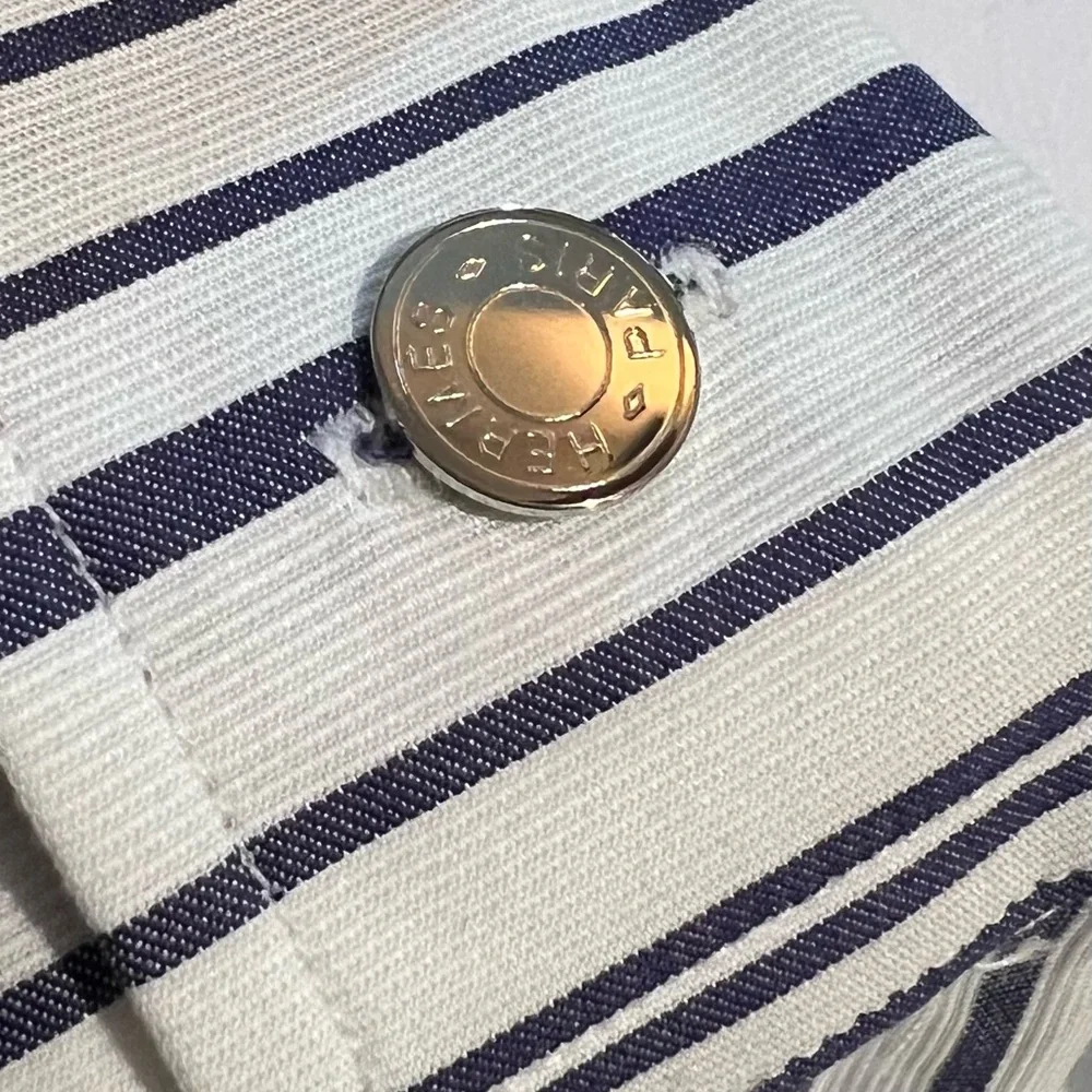 Hermés made in France men’s 43/17 button long sleeve shirt blue and white stripe - Picture 4 of 13